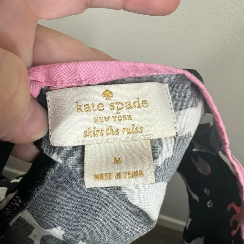 Kate Spade Cat Print Top Pink Black Keyhole Shirt & Pink Bow Skirt Girl’s Medium